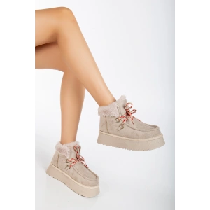 Sonya Bağcıklı Kalın Tabanlı Katlanır Yaka İçi Kürklü Kadın Bot