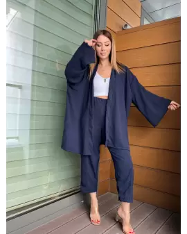 Lacivert ayrobin kimono takım
