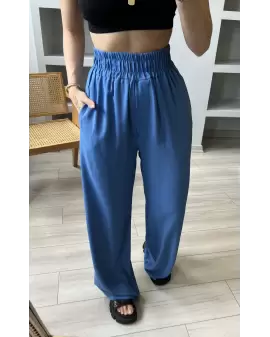Mavi Beli Lastikli Salaş Pantolon