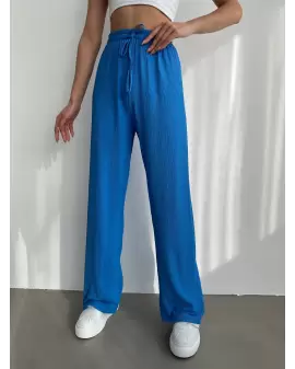 Mavi Gofre Salaş Yüksek Bel Pantolon
