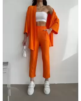 Turuncu Gofre Kimono Takım