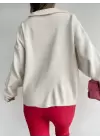 Bej Fermuarlı Dik Yaka Triko