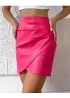 Pembe Deri Yan Drape Mini Etek