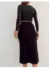 Siyah Düğmeli Triko Etek