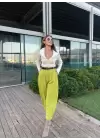 Yağ Yeşili Şalvar Model Krep Pantolon