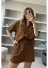 Acı Kahve Keten Şort Takım