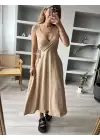 Bej Askılı Kruvaze Ayrobin Elbise