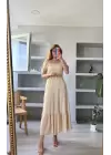 Bej Uzun Astarlı Fisto Elbise