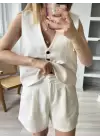 Taş ZR Model %100 Keten Yelekli Şort Takım