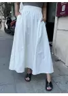 Beyaz Çift Cepli Poplin Etek