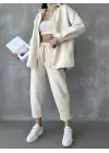 Ekru 3 iplik Şardonlu Gömlekli Takım