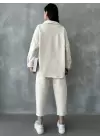 Ekru 3 iplik Şardonlu Gömlekli Takım