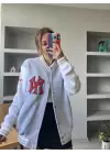 Gri Nakışlı İçi Şardonlu Kolej Ceket