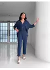 LACİVERT GOLD DÜĞMELİ PANTOLON TAKIM