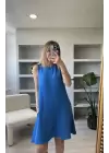 Mavi %100 Keten Elbise