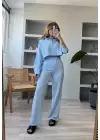 Mavi Crop Pantolon Bürümcük Takım