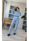 Mavi Crop Pantolon Bürümcük Takım