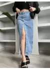 Mavi Düğmelİ Jean Etek