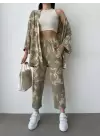 Mint Yeşil Desenli Kimono Takım