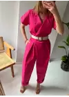 Pembe Kemerli Şalvar Model Gabardin Tulum