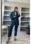 Petrol Gofre Kimono Takım