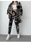 Siyah Desenli Kimono Takım