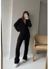 Siyah Beyaz Sedef Düğmeli Piliseli Gömlek Takım