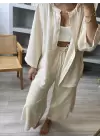 Taş %100 Keten Gömlek Pantolon Takım