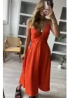 Turuncu Askılı Kruvaze Ayrobin Elbise