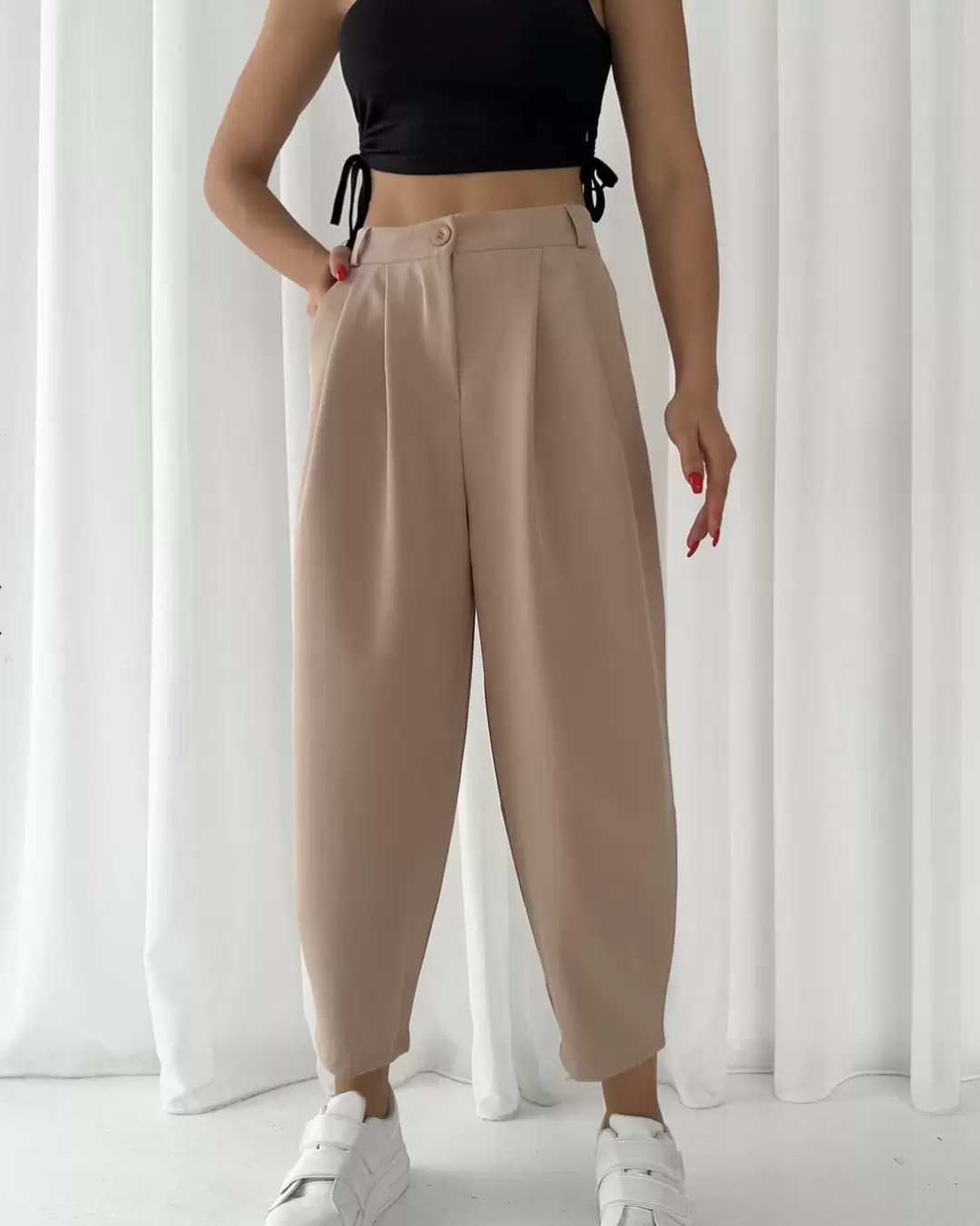 Bej Şalvar Model Krep Pantolon