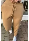 CAMEL PAÇA KATLAMALI TRİKO PANTOLON