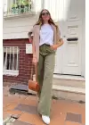 HAKİ YÜKSEK BEL KESİK PAÇA PANTOLON