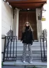 SİYAH BEYAZ ZEBRA DESEN İSPANYOL PAÇA TAYT PANTOLON
