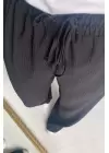 Siyah Gofre Salaş Yüksek Bel Pantolon