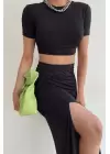 Siyah Sandy Crop Etek Takım