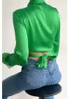 YEŞİL BAĞLAMALI KISA SATEN GÖMLEK