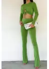 YEŞİL DEKOLTE DETAYLI CROP PANTOLON TAKIM