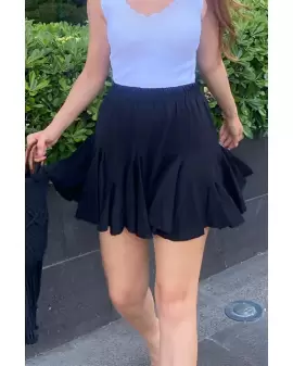 Siyah Volanlı Mini Etek