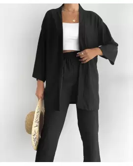 Siyah Gofre Kimono Takım