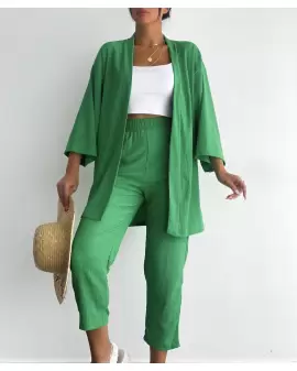 Yeşil Gofre Kimono Takım