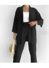 Siyah Gofre Kimono Takım