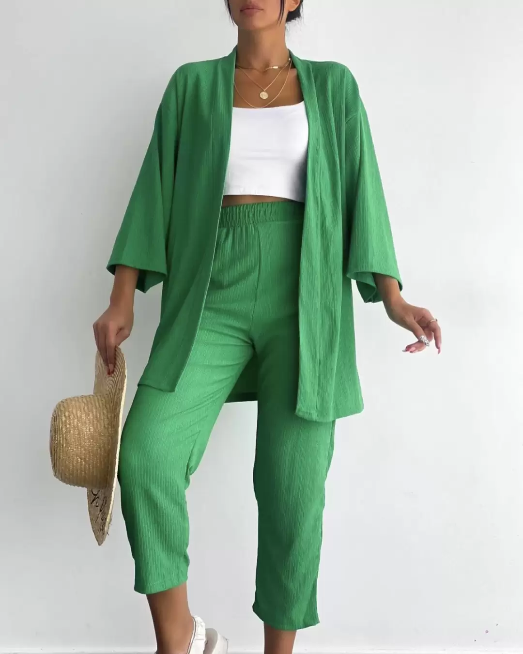 Yeşil Gofre Kimono Takım
