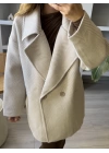 Bej Balıksırtı Oversize Kaşe Kaban