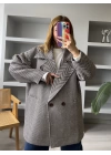 Kahve Balıksırtı Oversize Kaşe Kaban