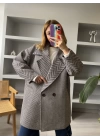 Kahve Balıksırtı Oversize Kaşe Kaban