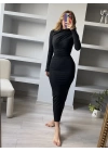 Siyah Drapeli Midi Boy Elbise
