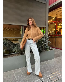 Camel Gold Düğmeli Teddy Hırka