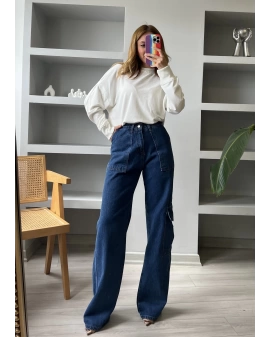 Koyu Mavi Kargo Cep Jean Pantolon