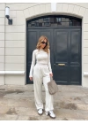 Bej Crop Body Pantolon Takım