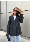 Siyah Çizgili Arma Detay Premium Ceket